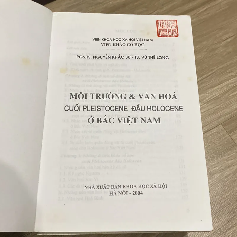 MÔI TRƯỜNG VÀ VĂN HÓA CUỐI PLEISTOCENE ĐẦU HOLOCENE Ở BẮC VIỆT NAM (XB 2004) 575558