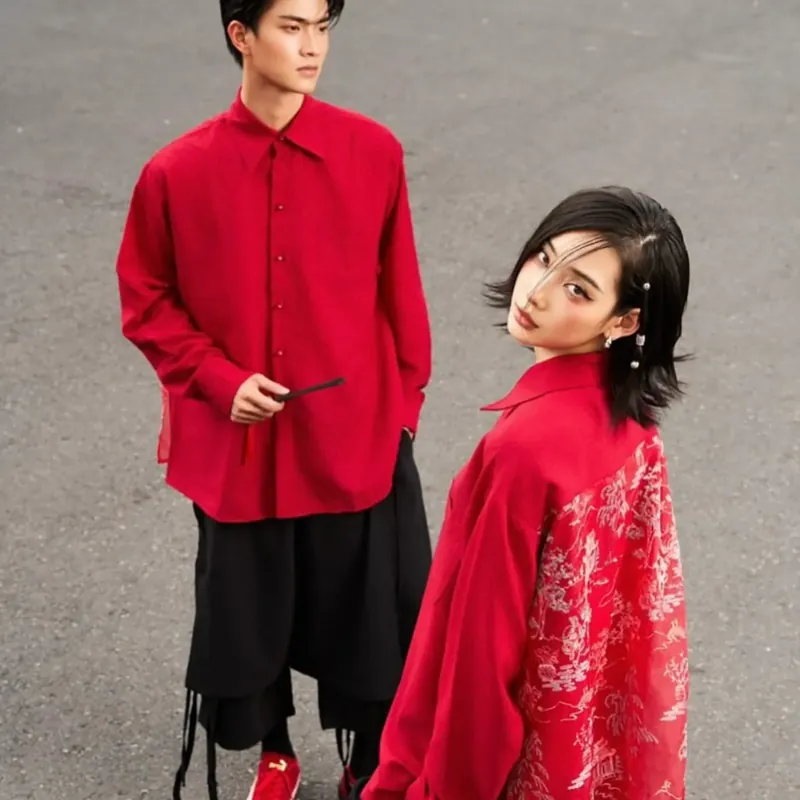 Áo Hymaison, Sơ mi hội làng màu đỏ (unisex) <65kg, mặc 1 lần, lưng áo thêu, tà bay 703000