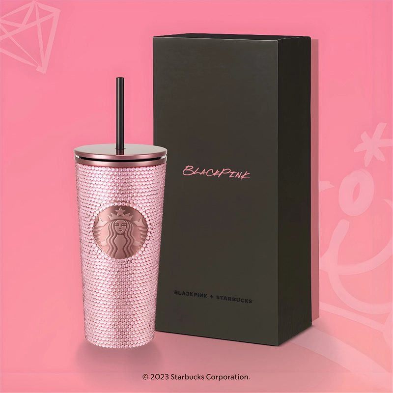 LY STARBUCKS BLACKPINK ĐÍNH ĐÁ MÀU HỒNG CHÍNH HÃNG 337696