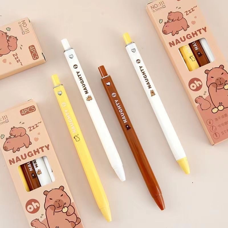 Hộp 4 bút Naughty Capybara mực đen ngòi chóp nón 0.5mm - VPP Thiên Ái TA042 179262