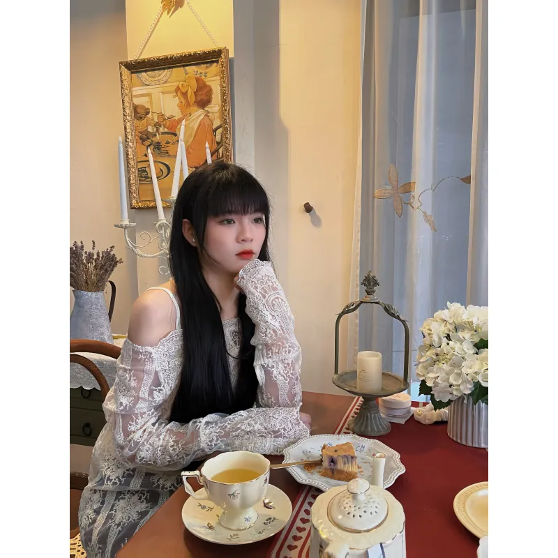 Set áo bánh bèo ren và 2 dây 789709