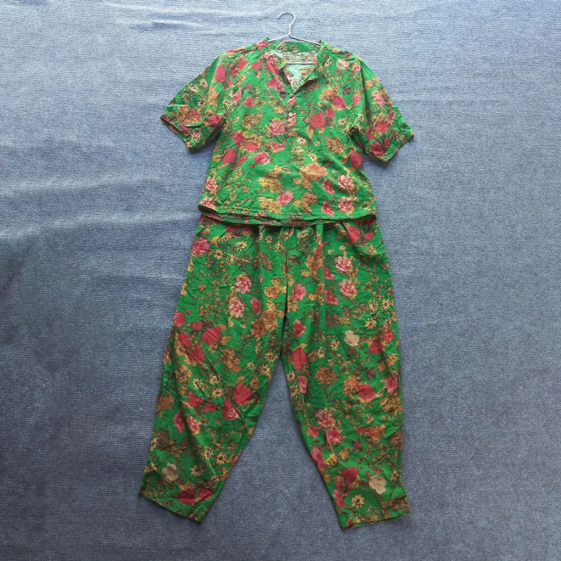 Bộ mặc nhà họa tiết hoa xanh 932348