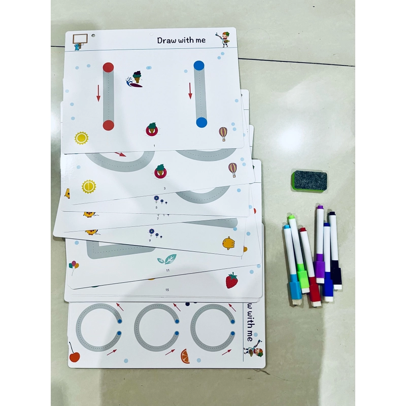 Đồ chơi giáo dục cho bé - Chính hãng Puzzle stroke line Viết vẽ xoá được + 6 bút lông 451309