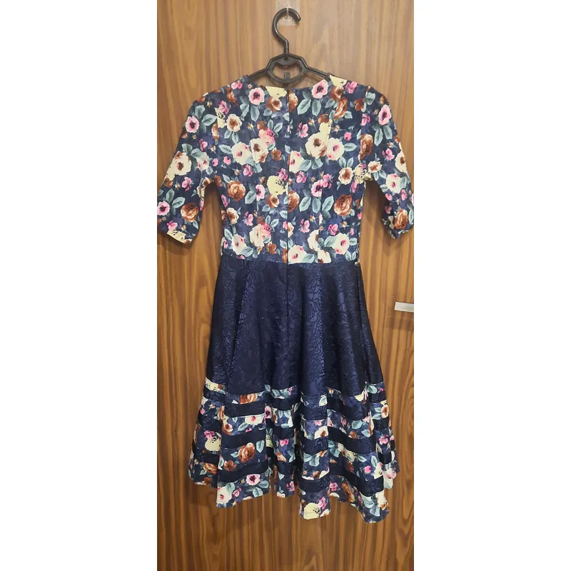 Váy thiết kế size M tông xanh kết hợp gấm và hoa trẻ trung 664292