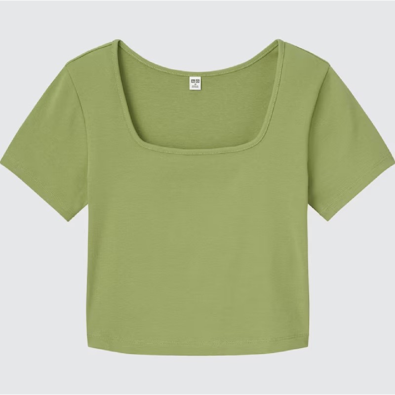 Áo Thun Croptop Cổ Vuông Xanh Lá Square Neck Short Sleeve Cropped T-Shirt - Uniqlo 15723