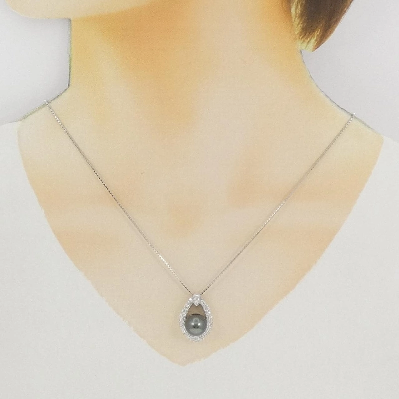 K18WG Ngọc trai đen dây chuyền 9.9mm - Hàng hiệu Chính hãng 856401