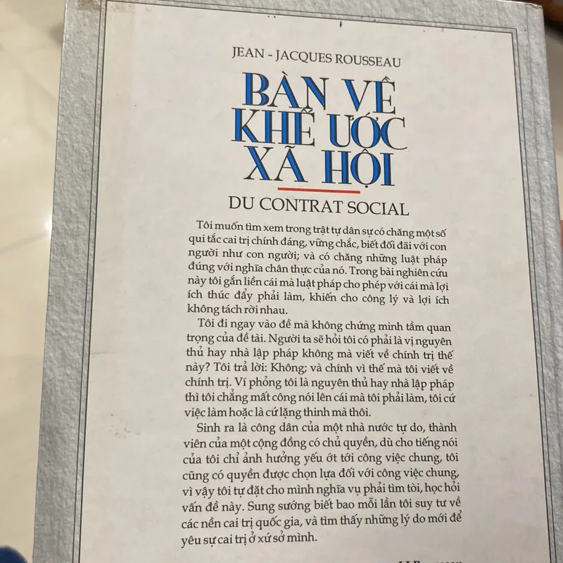 BÀN VỀ KHẾ ƯỚC XÃ HỘI (DU CONTRAT SOCIAL), JEAN JACQUES ROUSSEAU, bản bìa cứng, xb 2006 558828