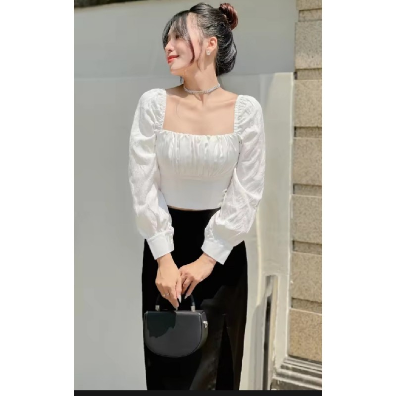 KOOKY HOUSE - ÁO ZOEY TOP - Áo croptop cổ vuông tay dài thiết kế chất vải cao cấp 16851