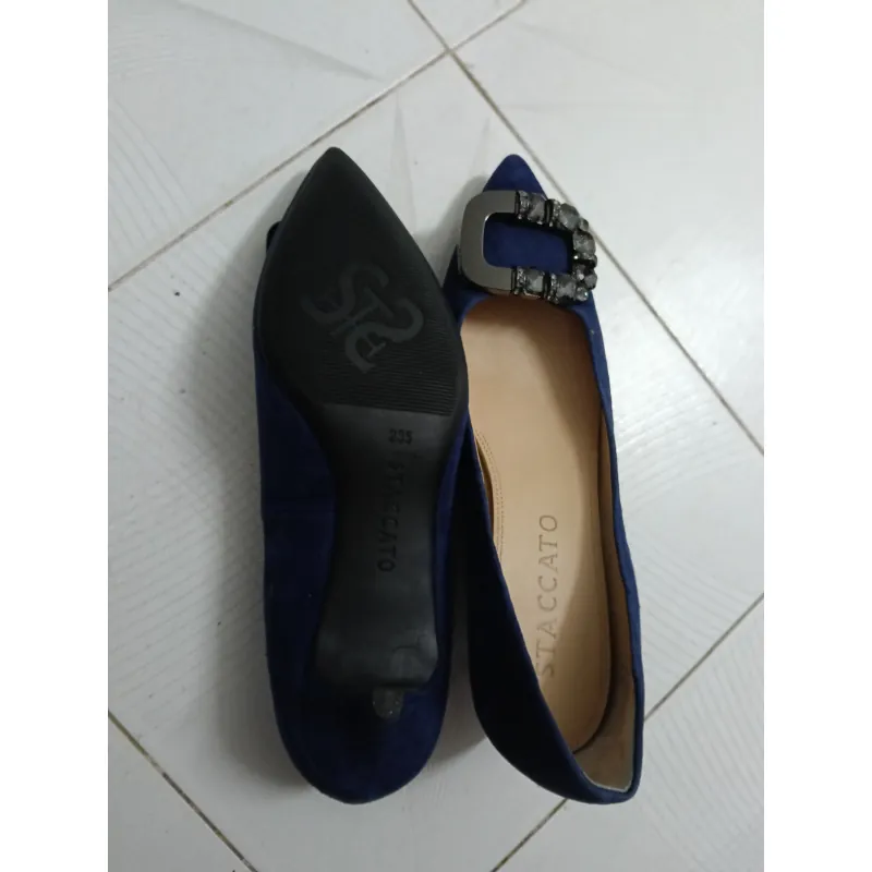 Giày cao gót xinh xắn màu xanh Nữ đính buckle họa tiết đá phần trên 776901