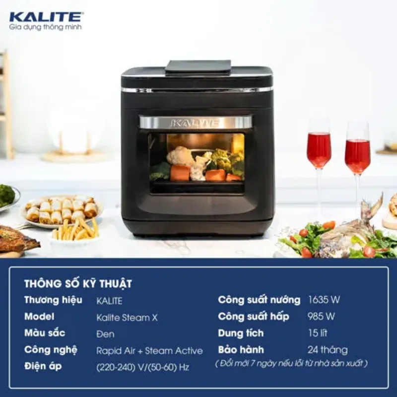 🥘 Nồi Chiên Hơi Nước KALITE STEAM X 15L – Đa Năng: Hấp • Nướng • Chiên Không Dầu 714852