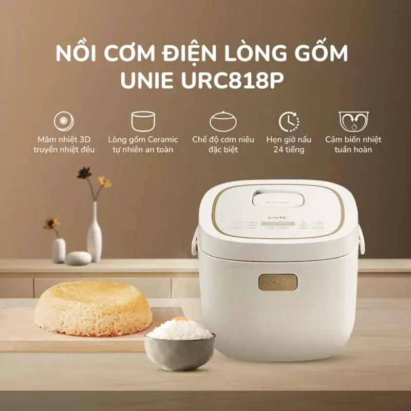 Nồi cơm điện UNIE URC818P 🍚✨ Lòng gốm cao cấp – Chế độ cơm cháy cực chất! 715005