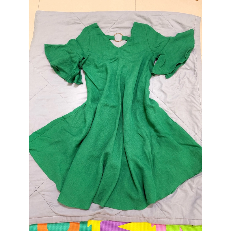 Đầm form rộng, linen xanh lá size S-M 463363