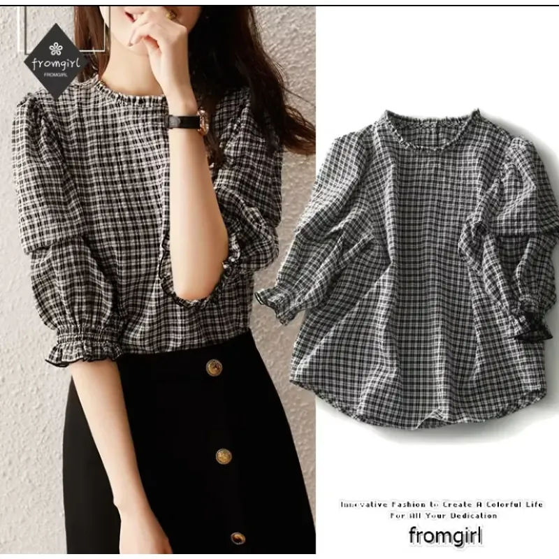 Áo sơ mi tay ngắn dáng rộng in kẻ sọc phong cách mùa hè 2021 sành điệu mới 786467