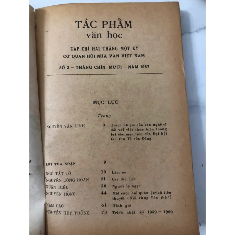 tạp chí Tác phẩm văn học số 2, phát hành tháng 9-10 năm 1987 762734