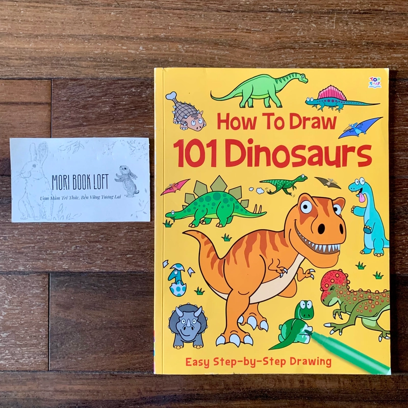 Sách tô màu ngoại văn How to Draw 101 Dinosaurs, Used, rách trang cuối 532108