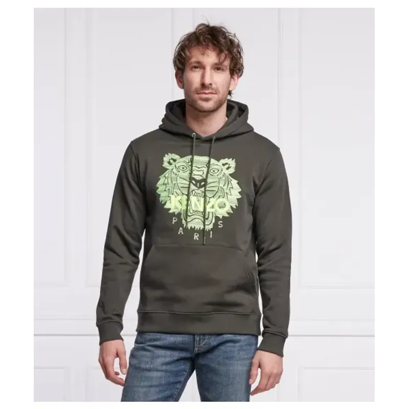 Áo hoodie Kenzo Paris thêu đầu hổ màu xanh lá rêu 760759