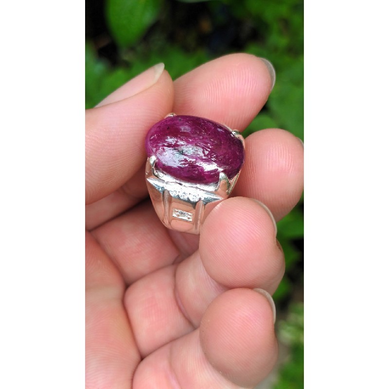 Nhẫn bạc nam đính đá ruby đỏ tự nhiên  7001