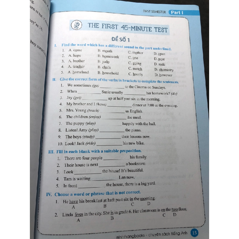 Bộ đề kiểm tra tiếng anh lớp 6 tập 1 có đáp án 2018 mới 90% bẩn nhẹ Nguyễn Thị Thu Huế HPB2808 HỌC NGOẠI NGỮ 251415