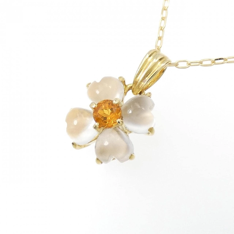 K18YG Hoa × Trái tim Mặt dây chuyền Citrine - Hàng hiệu Chính hãng 865003