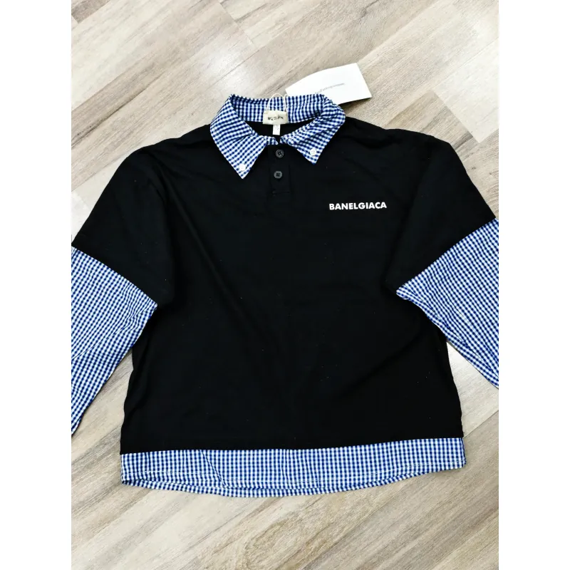🤴Bé trai 5-6y dưới 22kg Combo Áo Polo giả sơ mi caro + Quần dài xanh navy  956991