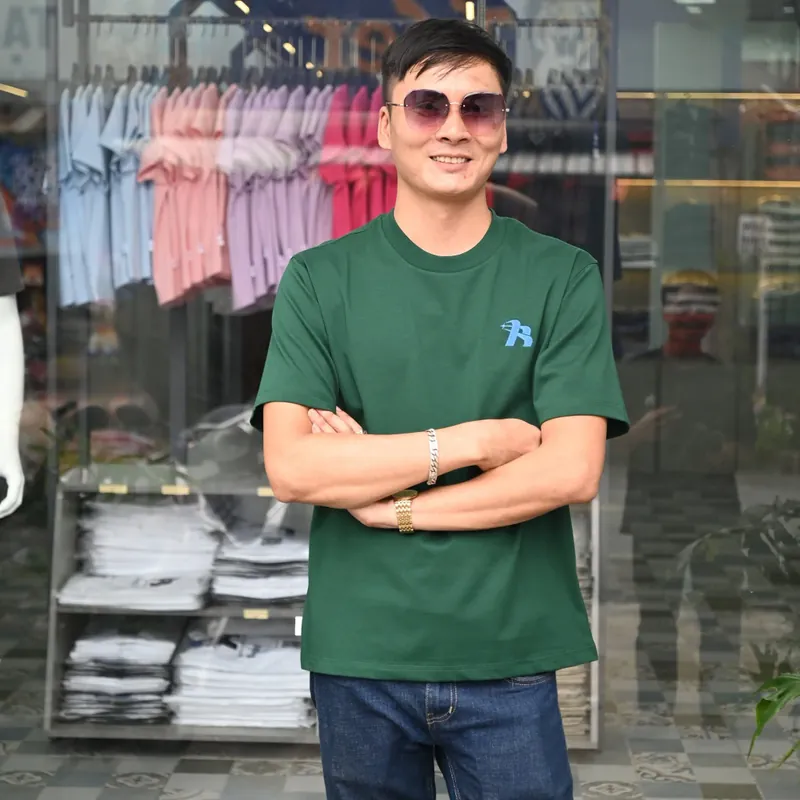 Áo thun 100% cotton thấm hút mồ hôi màu xanh ve chai 734534