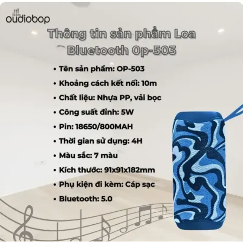 Loa Bluetooth không dây Oudiobop OP-503 bass mạnh, âm thanh sống động, pin khỏe 528398