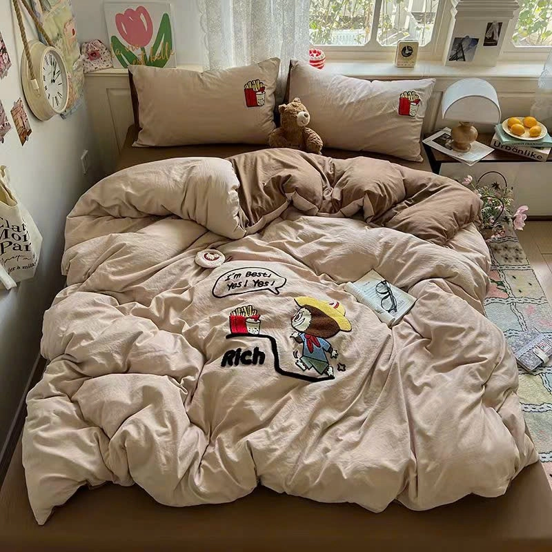Chăn ga cotton đũi mềm hoạ tiết thêu 469579