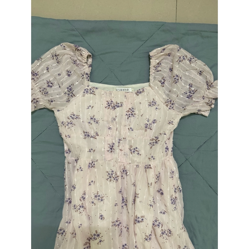 Đầm dài voan hoa tím tay phồng size S-M 463367