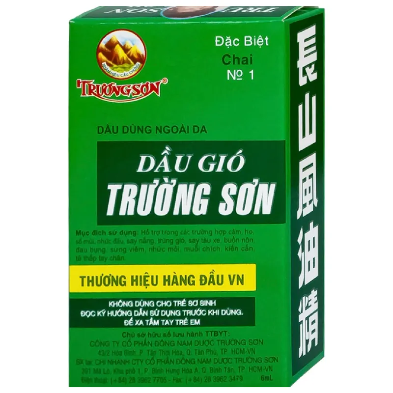 Dầu gió Trường Sơn 6ml giúp giảm cảm cúm, nghẹt mũi, chóng mặt, đau đầu 929829