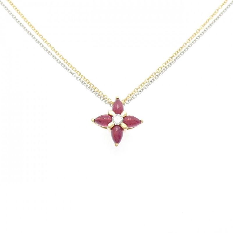 Dây chuyền ruby 750YG/750WG hoa 1.39CT - Hàng hiệu Authentic 858048