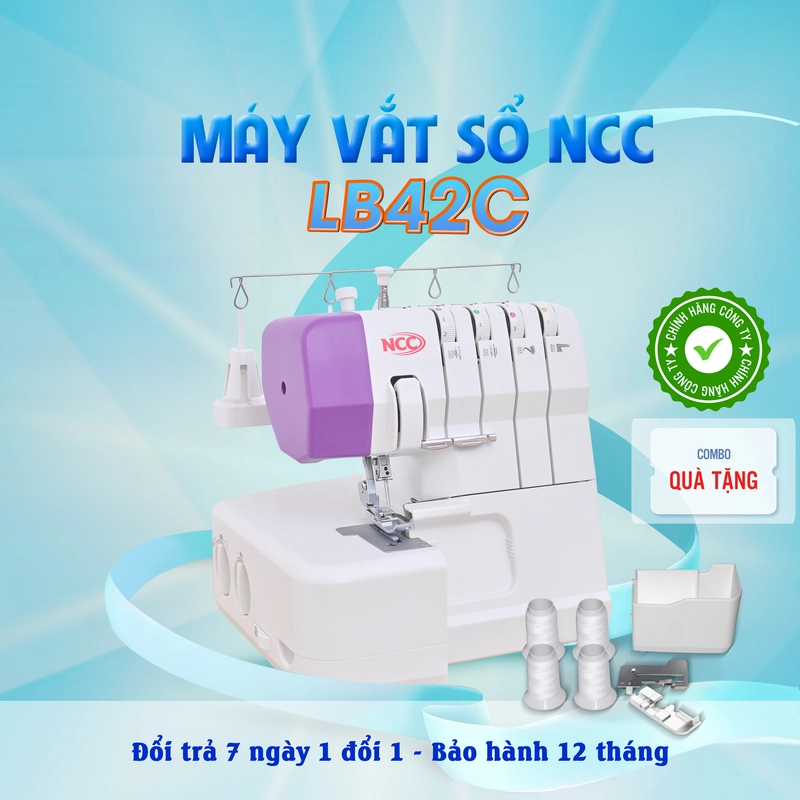 Máy vắt sổ gia đình NCC LB42C chập-nhún bèo-cuốn biên-vắt sổ-Chính hãng công ty 526052