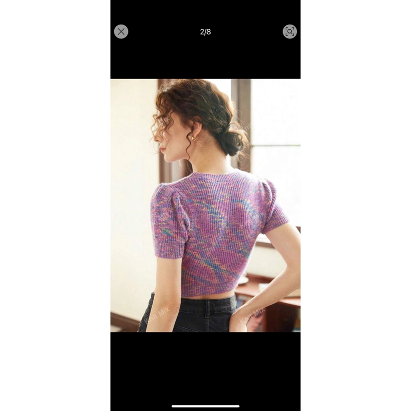 Áo dệt kim Knit mix dáng ngắn tay bồng size M 327965