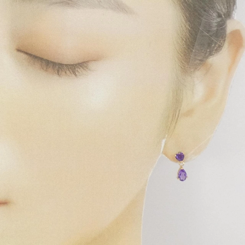 K18YG Bông tai Amethyst - Hàng hiệu Chính hãng 868659