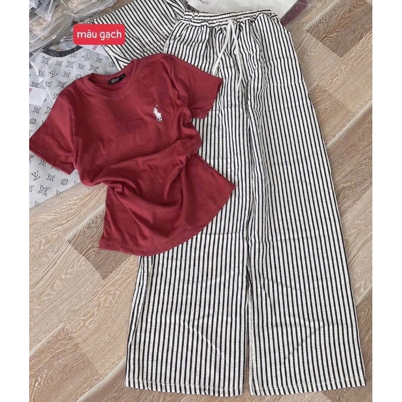 Set bộ áo babytee mix quần xuông kẻ dọc 478871