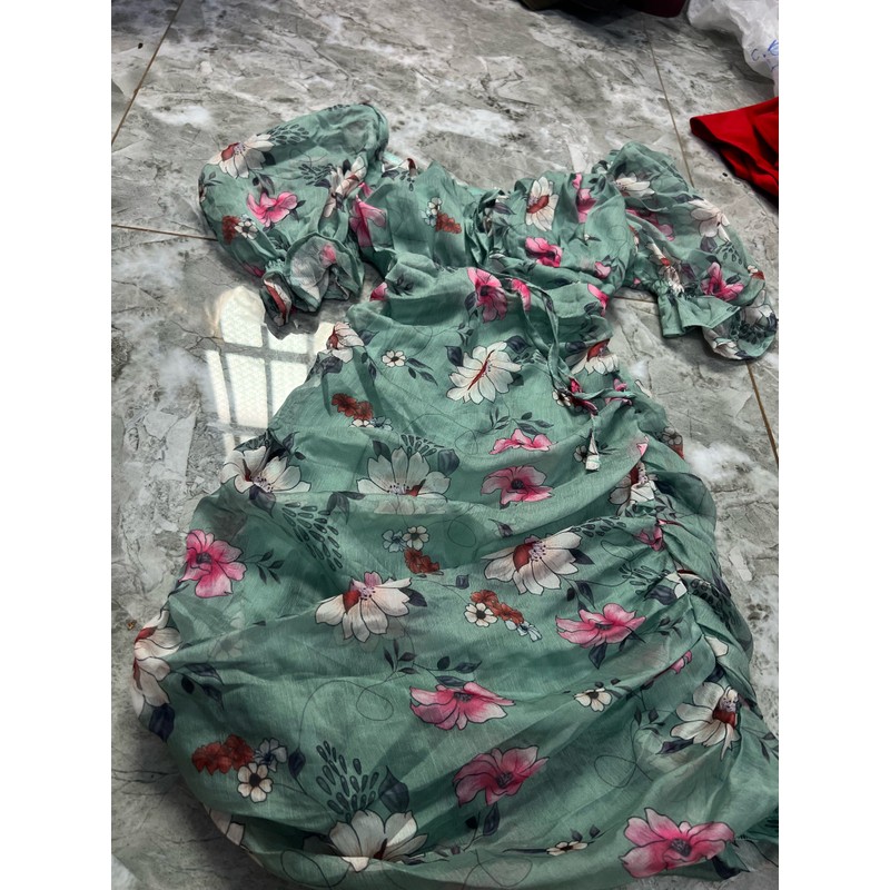 Đầm voan hoa,size s,màu xanh +hoa hồng và trắng 179713