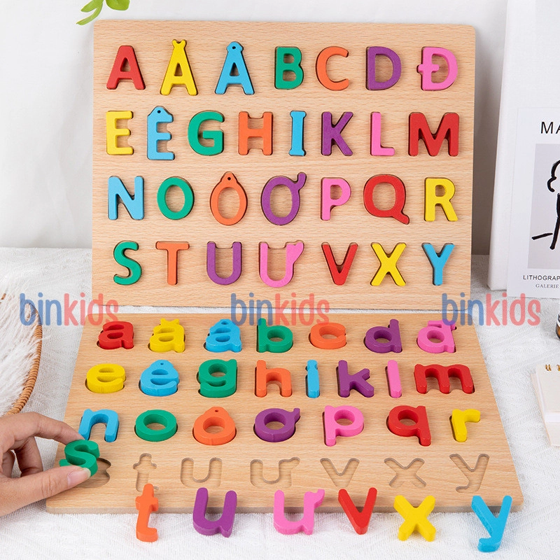 Bảng chữ cái Tiếng Việt, bảng chữ cái gỗ nổi chữ và số cho bé, kích thước 30x22cm, giúp bé phát triển tư duy 531099