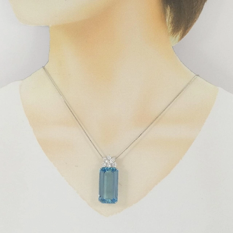 Dây chuyền aquamarine PT900/PT850 36.62CT - Hàng hiệu Authentic 858058