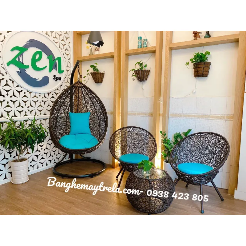 Xích đu kèm bàn ghế mây nhựa ban công 731055