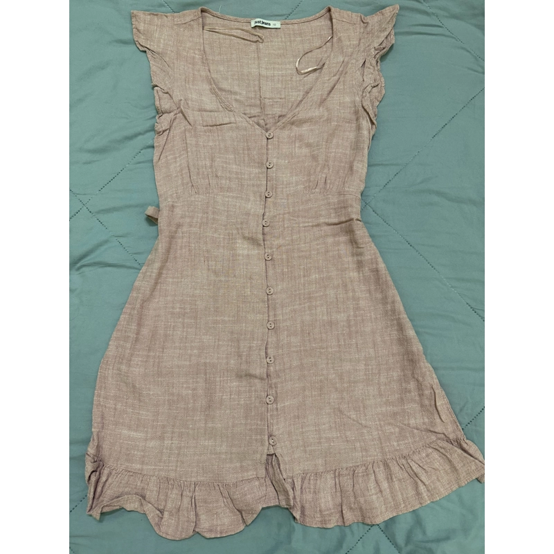 Đầm linen hồng cài nút size S-M, có cột dây 463364