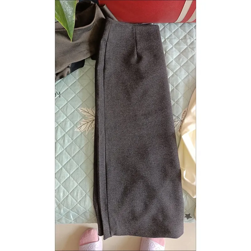 Chân váy dáng chữ A cho nữ, thanh lịch, cạp cao, xẻ tà sau, dài qua gối 740143