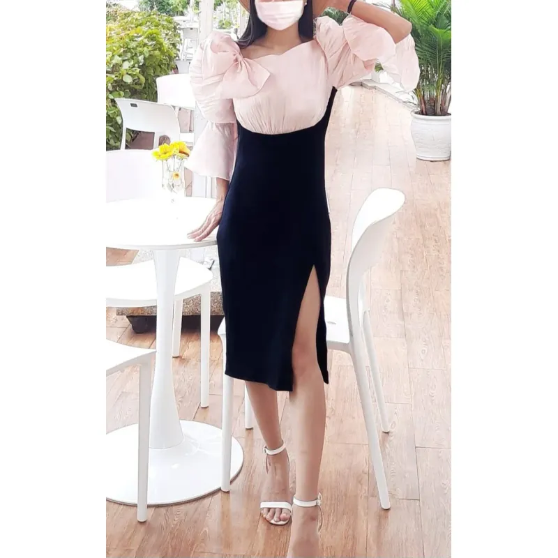 Đầm lụa tơ óng phối cotton 797018