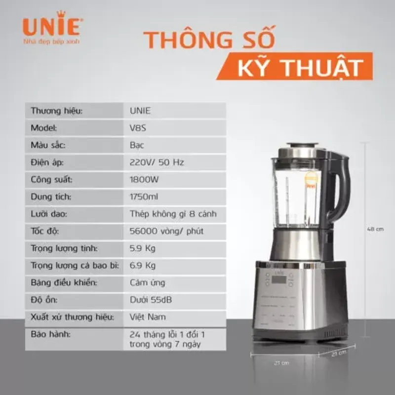 Máy làm sữa hạt UNIE V8S, 10 chức năng nấu, thông báo bằng giọng nói, chịu nhiệt 706331