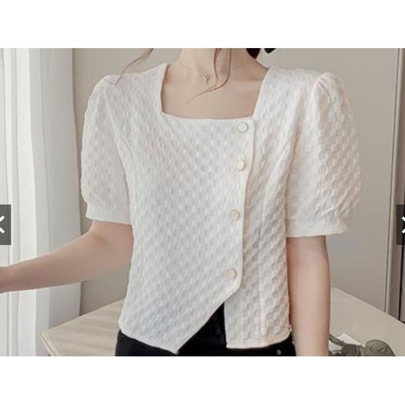 Áo Sơ Mi Chiffon Tay Ngắn Cổ Vuông Màu Trắng size S-M 10300