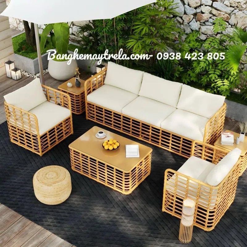 Bàn ghế sofa phòng khách mây nhựa 607395