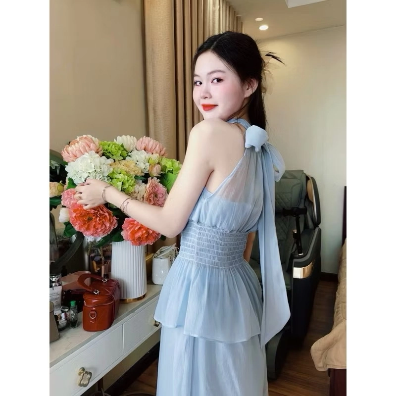 Váy tiểu thư nhẹ nhàng màu xanh biển ,size L co dãn  454805