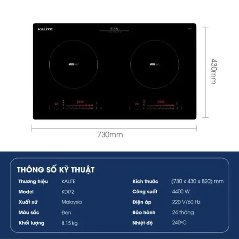 Bếp từ đôi KALITE KDI72 mặt kính sang trọng an toàn dễ vệ sinh 573279