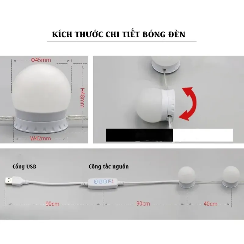 Bộ 10 Bóng Đèn Led Tăng Giảm Ánh Sáng 5 Chế Độ Gắn Gương Bàn Trang Điểm 604294