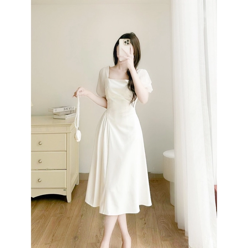Đầm nữ xinh cổ vuông đi dự tiệc đi chơi chất liệu vải Hàn cao cấp 496543