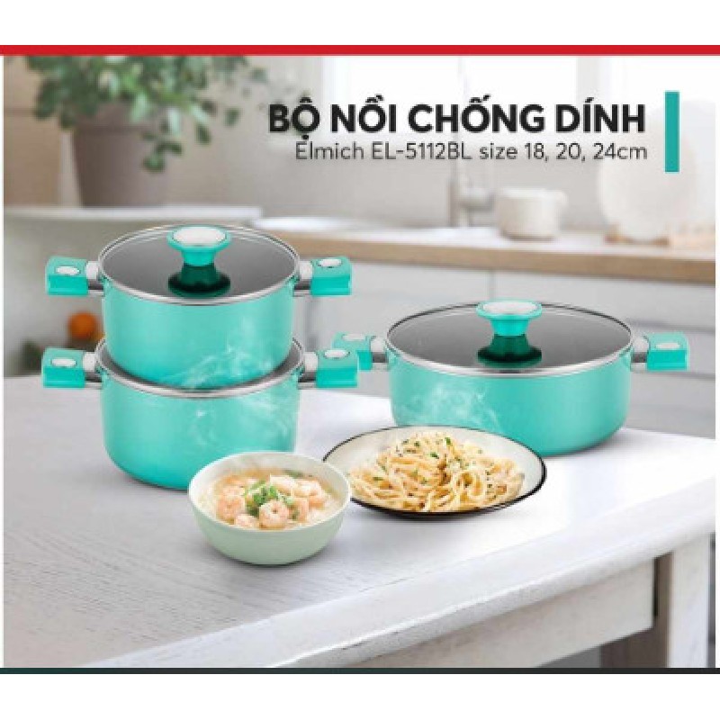 Bộ Nồi Chống Dính Vân Đá Ánh Kim Siêu bền 5112BL size 18,20,24cm  20029