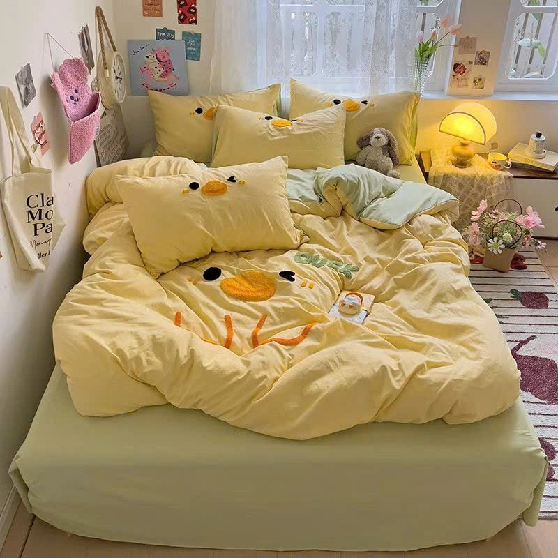 Chăn ga cotton đũi mềm hoạ tiết thêu 469579
